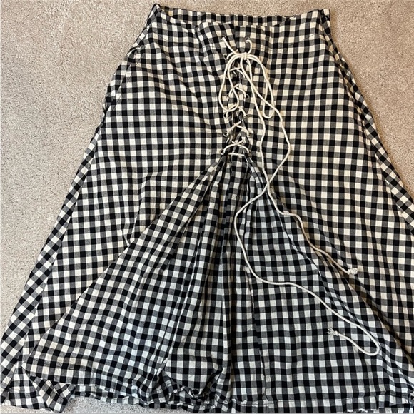 Anthropologie Eva Franco Lace Up Gingham Plaid Midi Skirt, Sz Medium - Picture 5 of 7